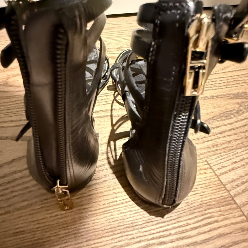 Tory Burch Black Sandals with Gold Zipper
